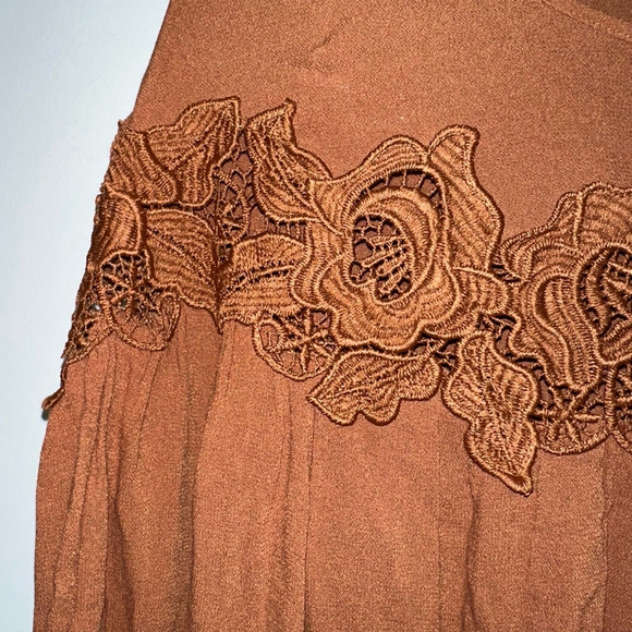 Women's Black Swan Blouse, Size S, Rust Oriana Orange Lace Top - Picture 9 of 10